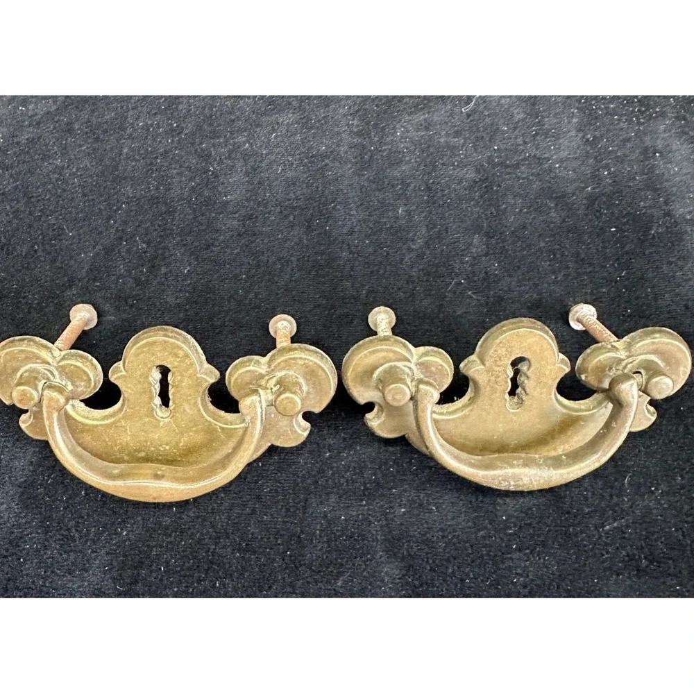 Vintage Brass Drawer Pulls Vintage Hardware Keyhole Bail Pull MCM 3.5